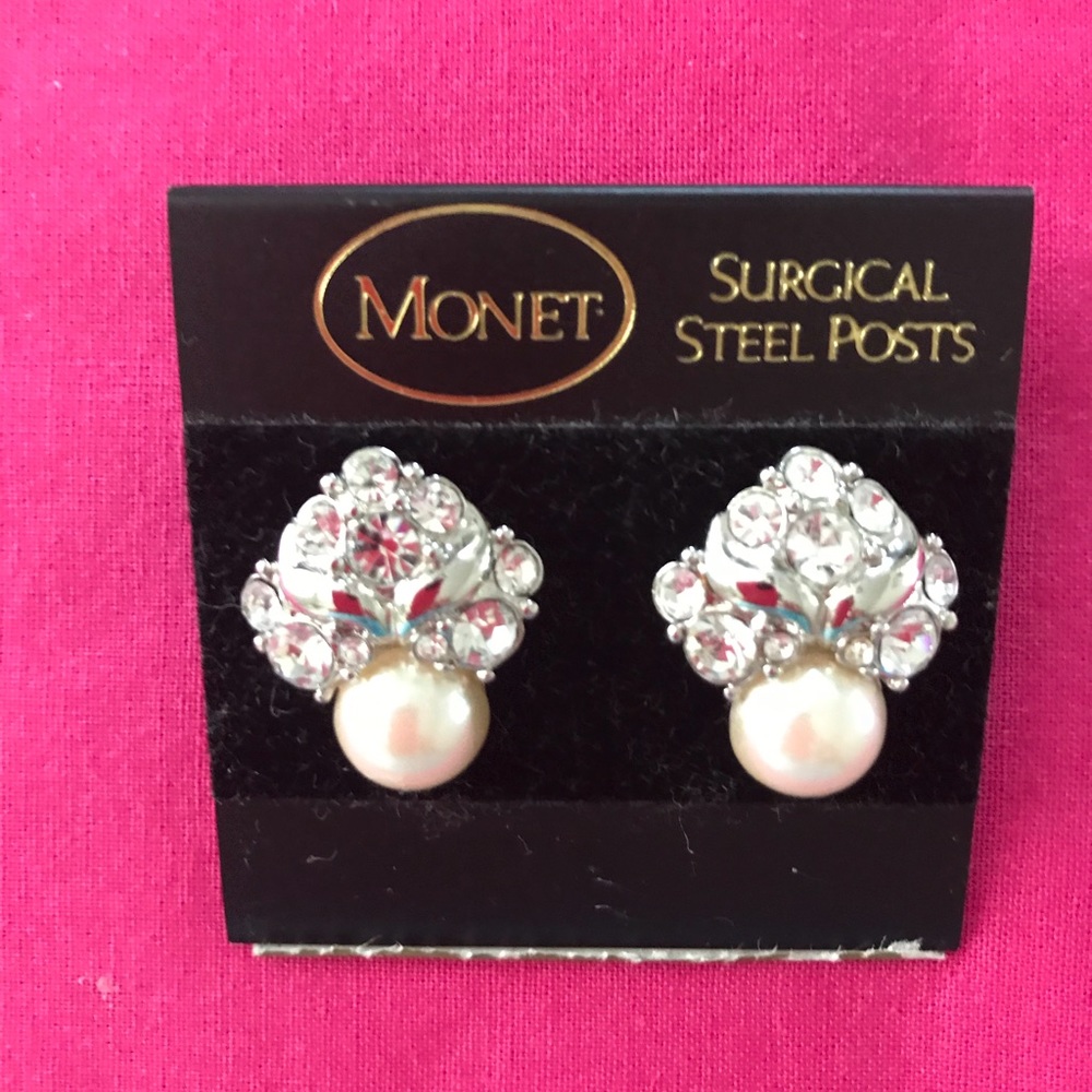 MONET Prom, Black Tie, Wedding! Crystal faux Pearl